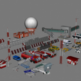 3д модель оборудования станции аэропорта с транспортным средством