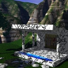 Fountain Building On Mountain 3d-modell