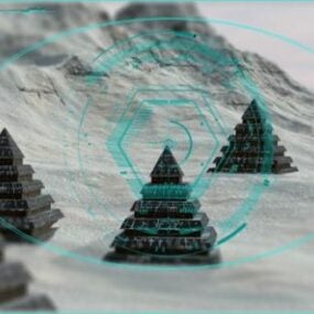 جبل الثلج مع شجرة الصنوبر نموذج ثلاثي الأبعاد