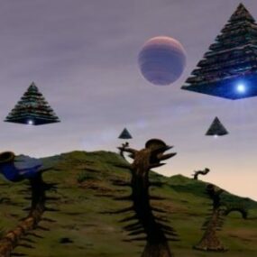 Modelo 3d de paisagem de ficção científica do planeta alienígena