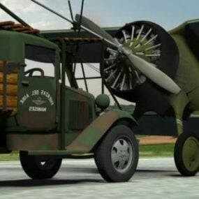 Avião de combate com caminhão modelo 3d