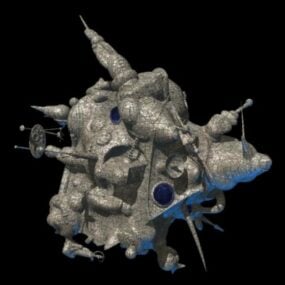 Modello 3d di astronave futuristica aliena a forma di roccia
