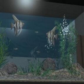 الأسماك في حوض السمك مع نموذج المناظر الطبيعية المصغرة ثلاثية الأبعاد