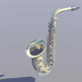 Modelo 3D de instrumento de saxofone alto dourado