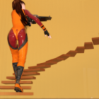 Pigekarakter, der klatrer på trappe