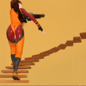 Girl Character Climbing On Staircase 3d model