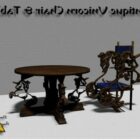 Antyk Rzeźbiący Stół I Krzesło