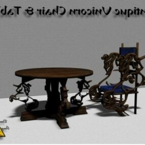Starožitný vyřezávaný stůl a židle 3D model
