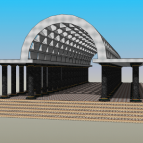 Architectuurpaviljoengebouw gebogen dak 3D-model