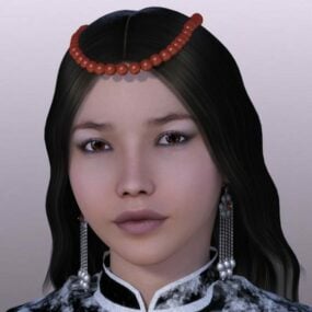 דמות ילדה אסייתית עם עגילים דגם תלת מימד