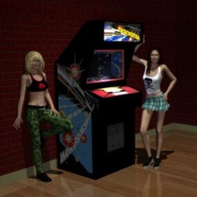 Gioco arcade di asteroidi con personaggio femminile modello 3d
