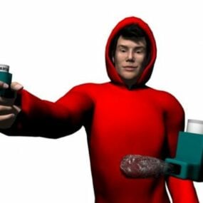 3д модель персонажа мужчины в красном пальто
