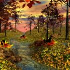 秋の小川の森の風景