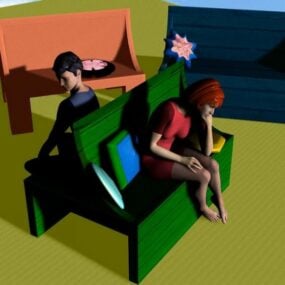 Mô hình 3d nhân vật hai người trên ghế sofa