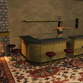 Bar Interior With Reception And A Girl 3d model