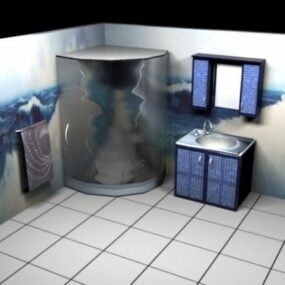 Phòng tắm vệ sinh với thiết bị mô hình 3d
