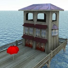 Casa de playa de madera modelo 3d