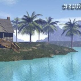 Beach House With Coconut Tree 3d model