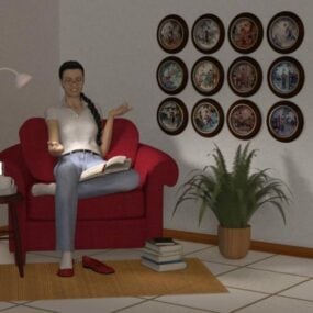 Girl Character Sitting On Armchair 3d model