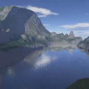 نموذج جميل لتضاريس بحيرة الجبل ثلاثي الأبعاد