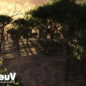 Model 3d Pemandangan Matahari Terbenam Hutan