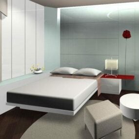 3д модель современной кровати в отеле со шкафом