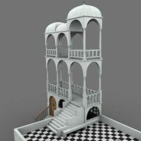 Corredor de arquitectura antigua con columna modelo 3d