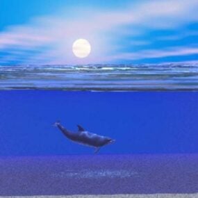 Paisaje oceánico en la noche de luna modelo 3d