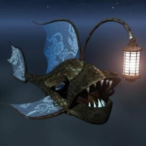 Ikan Laut Dalam Dengan Model 3d Kepala Depan Pencahayaan