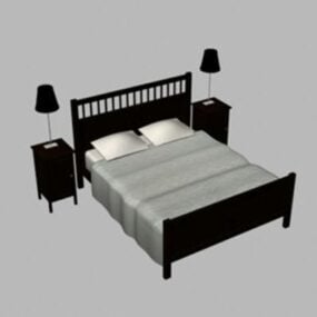 Black Wood Bed 3d model