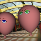 Divertido personaje de dibujos animados de dos globos