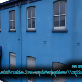 Edifício de casa azul com janela de vidro modelo 3D