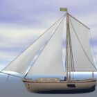 Рыбацкая лодка с текстильным парусом