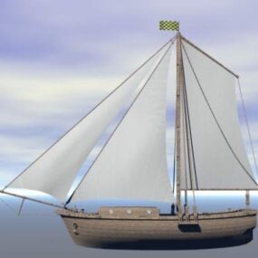 Barca da pesca con vela tessile modello 3d
