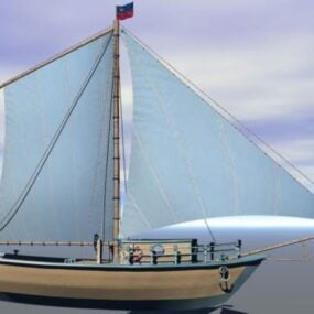 Piccola barca a vela con grande vela modello 3d