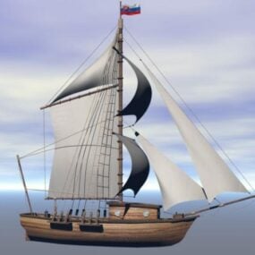 Wooden Sailing Ship Vintage Style 3d model