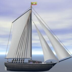 مدل 3 بعدی قایق کوچک با بادبان در دریا
