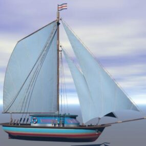 Sea Boat With Sail 3d model