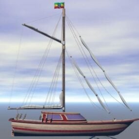 Balıkçı Yelkenli Teknesi Çökmüş Yelken 3D model