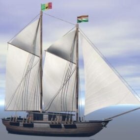 Klassisk sejlbåd hvid sejl 3d model
