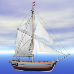ספינת מפרש לבנה וינטג' דגם תלת מימד