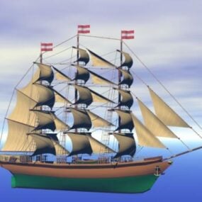 Modelo 3d de barco à vela medieval de grande navio