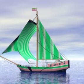 Boat With Green Sail 3d model