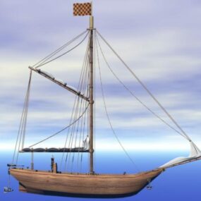 Sailing Boat With Sail Collapsed 3d model