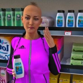 Pg Girl Character With Bottle Of Shampoo 3d model