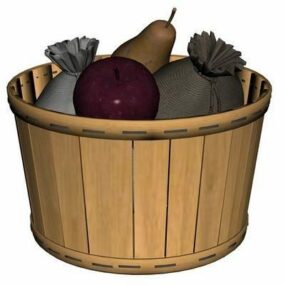 Mô hình 3d giỏ trái cây bằng gỗ với thực phẩm trái cây