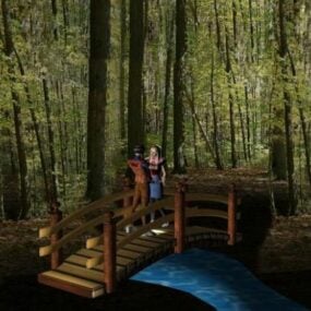 Mô hình cầu gỗ trong rừng 3d