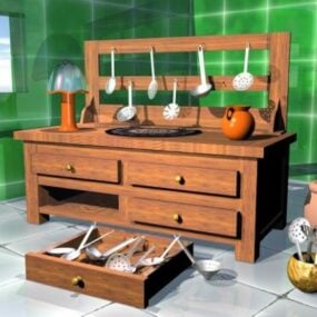 Bruin houten tv-meubel met luidsprekersysteem 3D-model