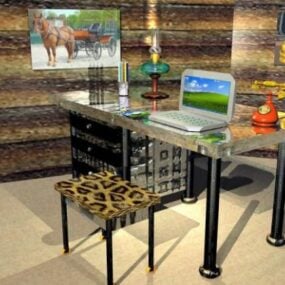 Working Table With Laptop 3d model