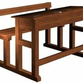 3д модель стола-бюро с мебелью